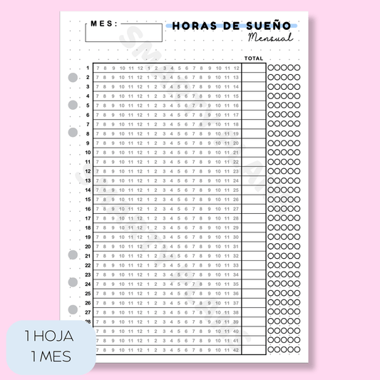Plantilla Mensual Individual - Horas de Sueño