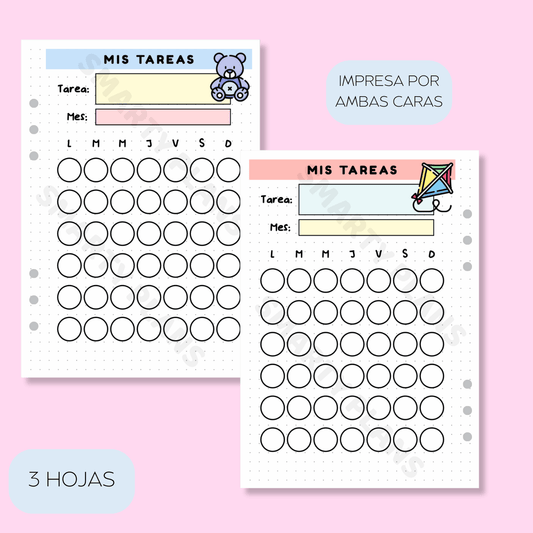 Plantilla Mensual - Mis Tareas Infantil