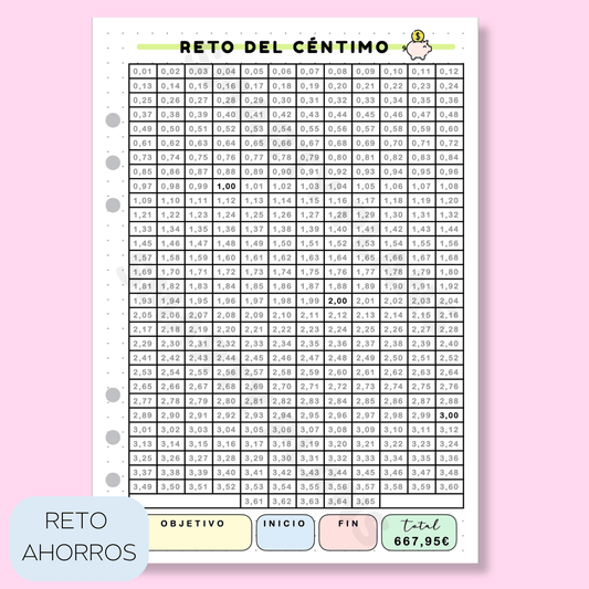 Plantilla Individual Finanzas - Reto de Ahorro del Céntimo