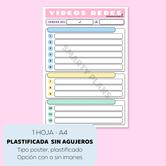 Plantilla Plastificada - Videos Redes