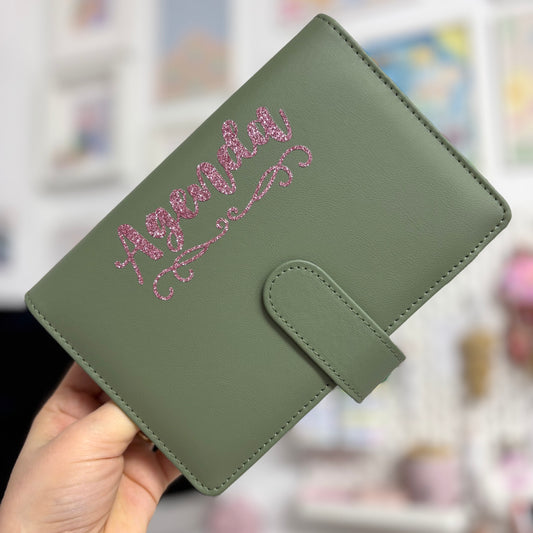 Plani Personalizado - Verde Militar + Rosa Glitter A6