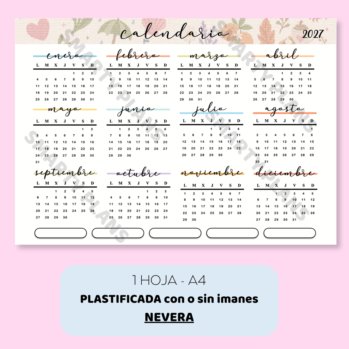 Plantilla Nevera Plastificada A4 - Calendario 2027