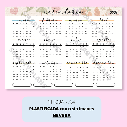 Plantilla Nevera Plastificada A4 - Calendario 2027