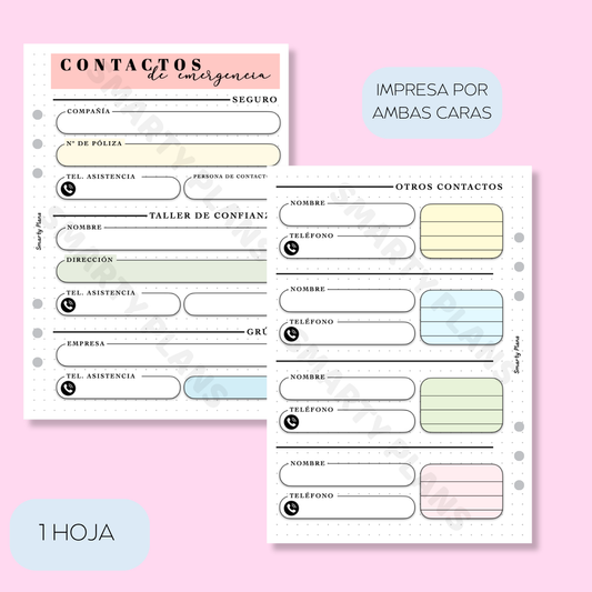 Plantilla Individual Coche - Contactos de Emergencia