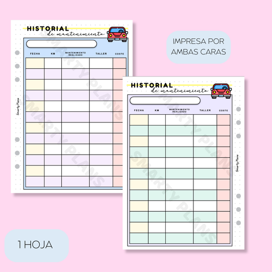 Plantilla Individual Coche - Historial de Mantenimiento Específico