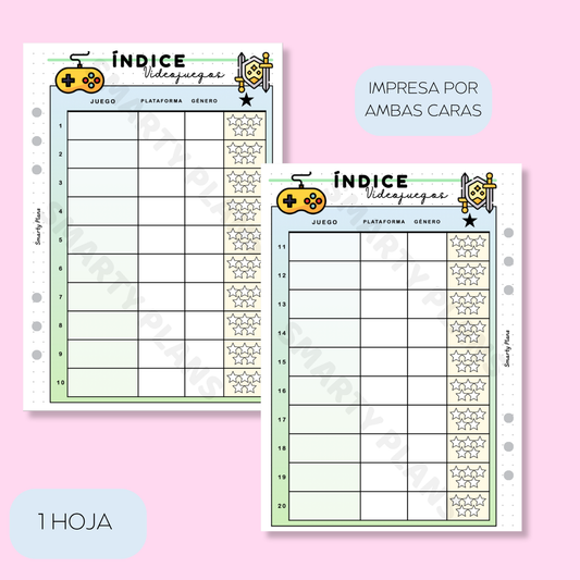 Plantilla Ocio - Índice Videojuegos