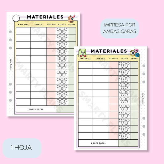 Plantilla Individual Manualidades - Materiales