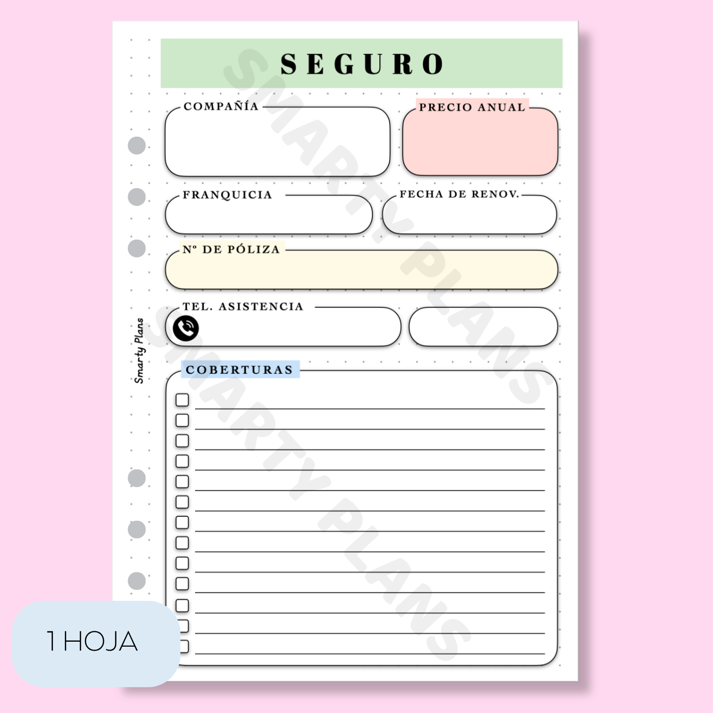Plantilla Individual Coche - Seguro